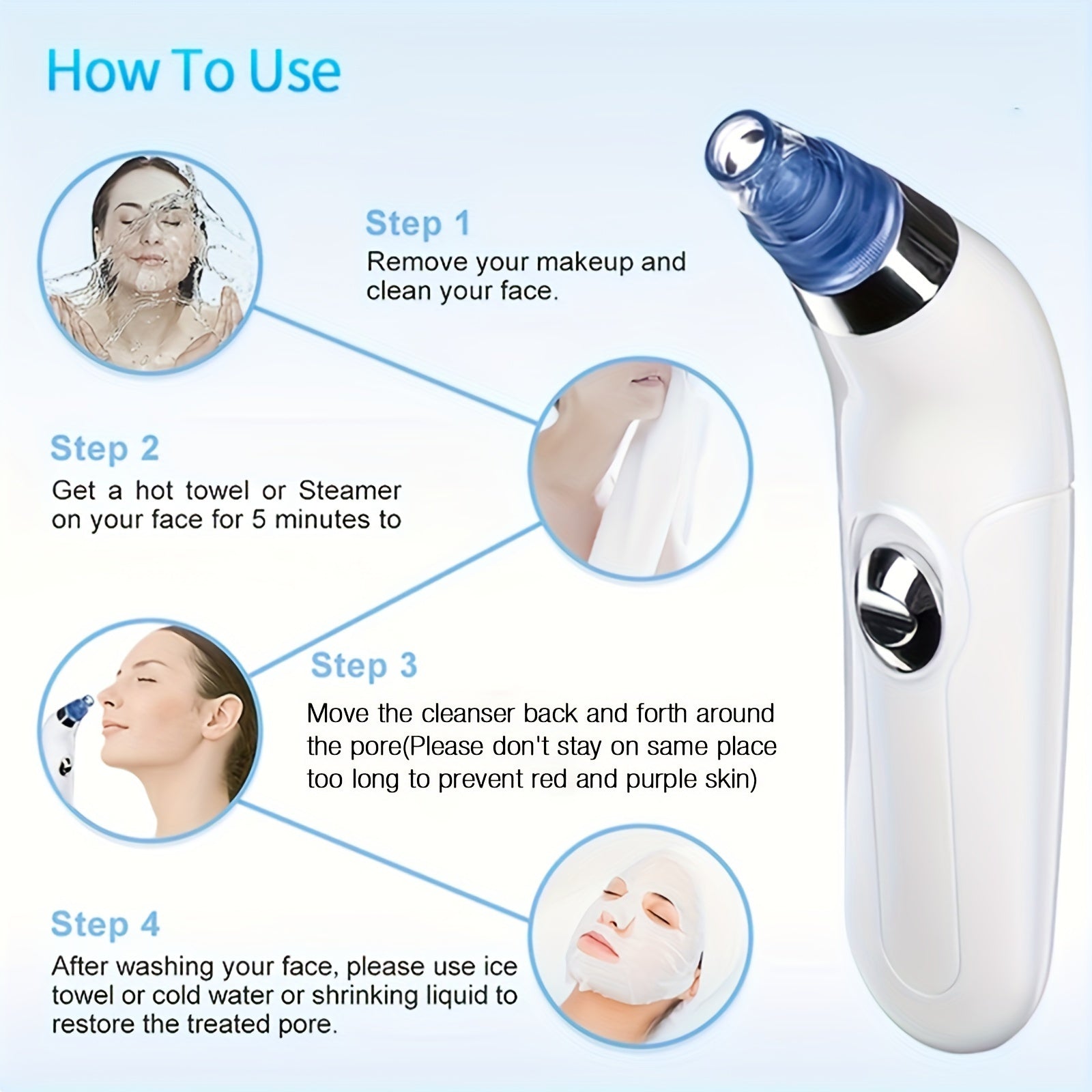 Portable Blackhead Vacuum Cleaner with 4 Nozzles, Gentle, Safe, Battery-Free