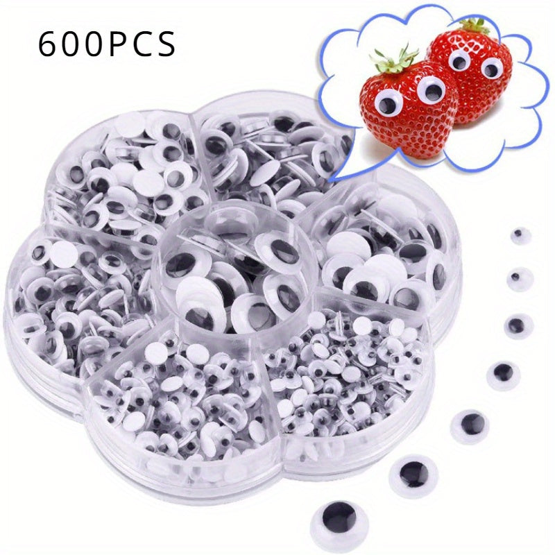 600 Self-Adhesive Craft Eyes in Black and White Plastic for Decorations and Creative Projects