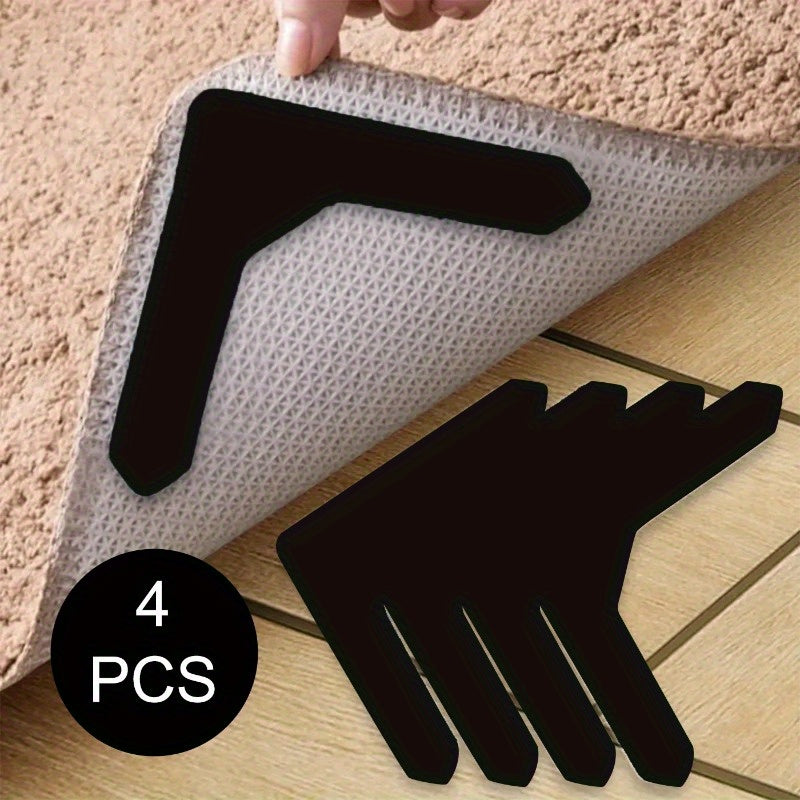 Non-Slip Rug Grippers 4-Pack Anti-Slip Carpet Corner Stickers for Living Room Bedroom Bathroom
