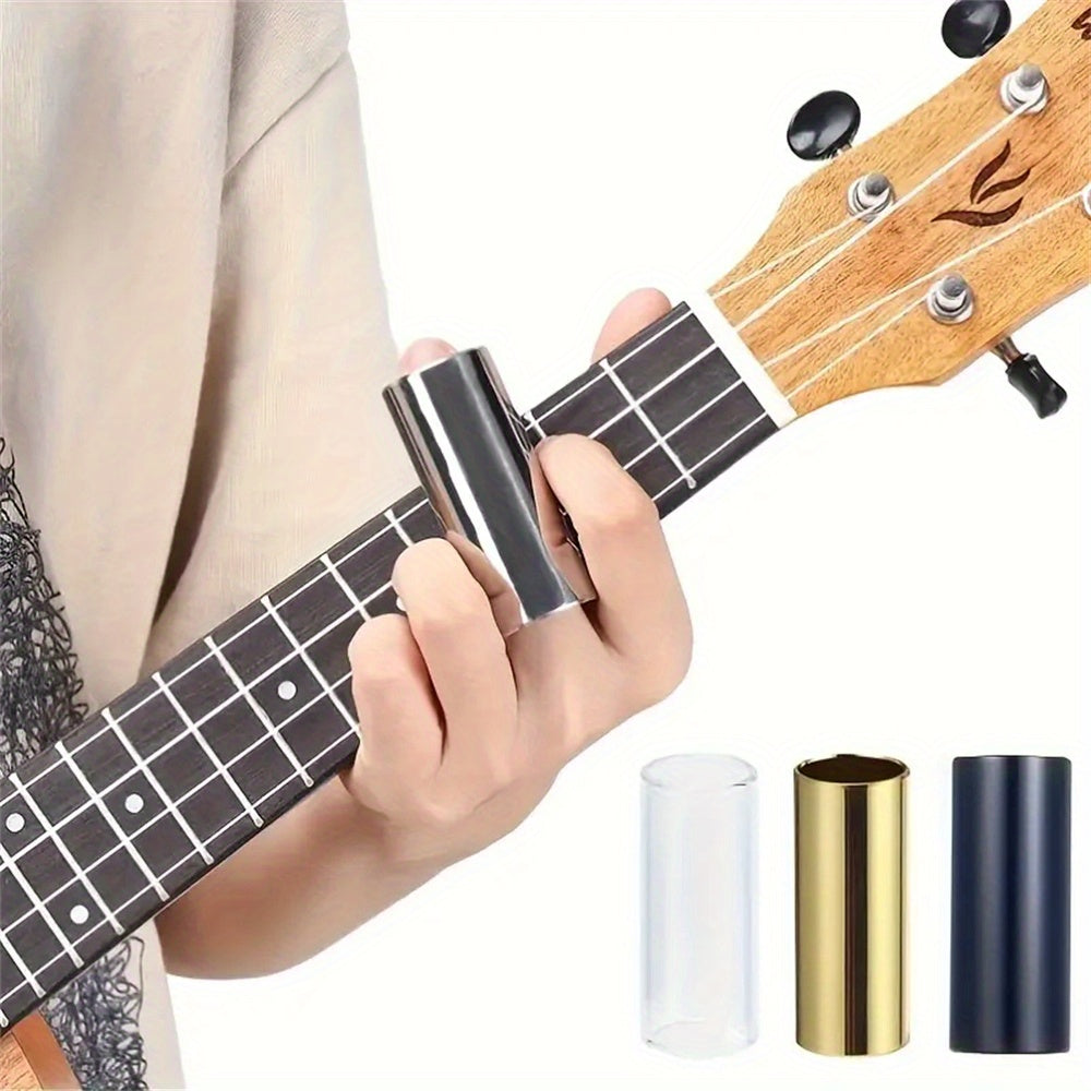 60mm Stainless Steel and Glass Guitar and Ukulele Finger Slide Black Transparent Golden Silver Grey