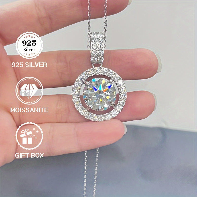 Sterling Silver Boho Moissanite Pendant Necklace Round Cut 1-10ct for Anniversary or Birthday