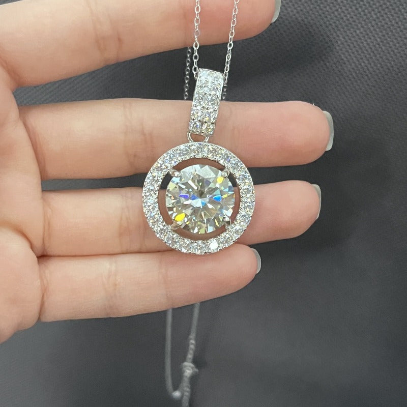 Sterling Silver Boho Moissanite Pendant Necklace Round Cut 1-10ct for Anniversary or Birthday