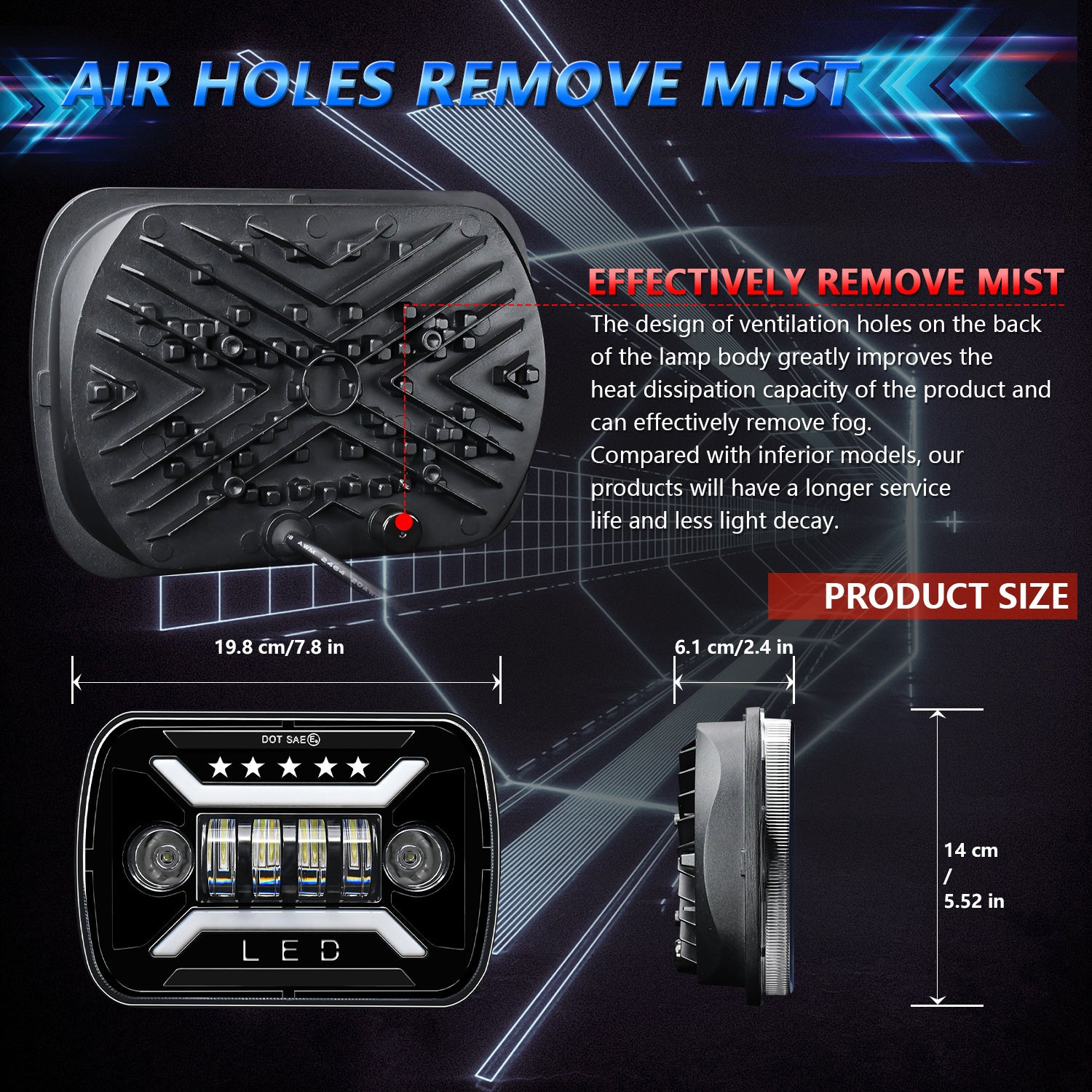 7-Inch Aluminum LED Headlight for Off-Road Vehicles with Yellow Accent