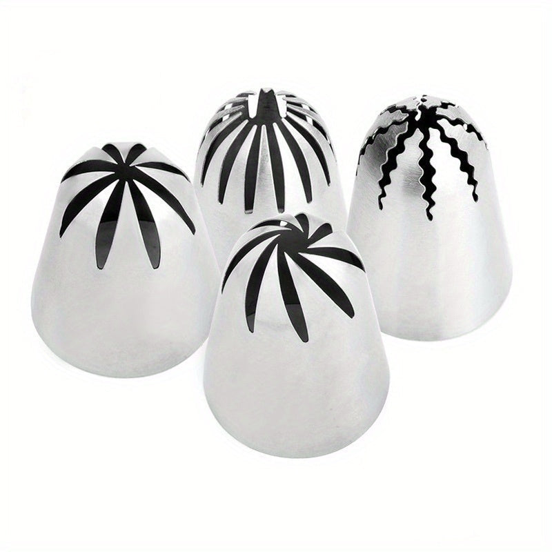Set of 4 Stainless Steel Piping Nozzles for Cake Decorating and Baking