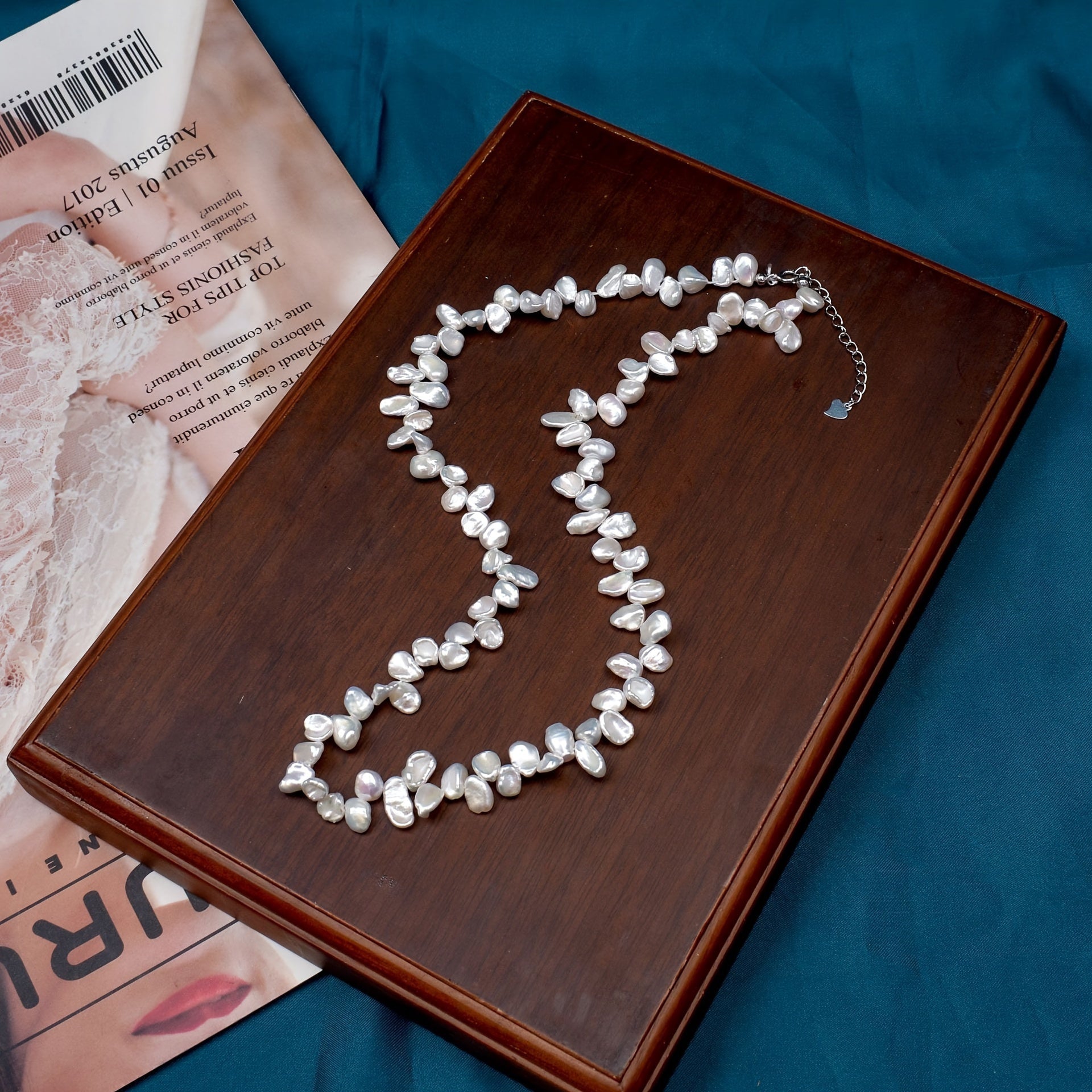 Freshwater Pearl Necklace for Women with Petal Design Lariat Chain Gift Box