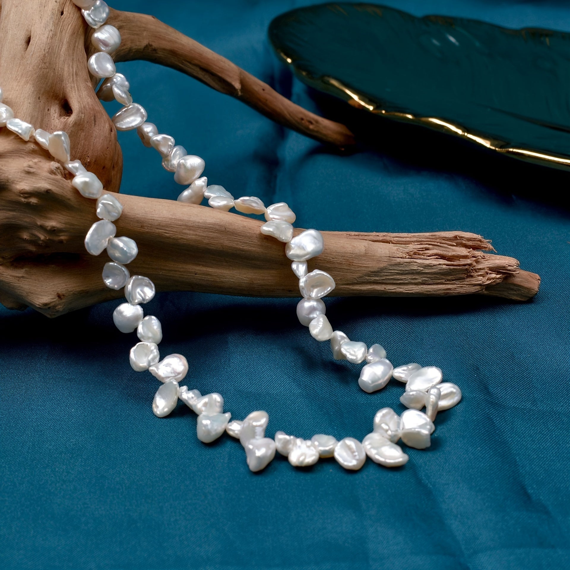 Freshwater Pearl Necklace for Women with Petal Design Lariat Chain Gift Box