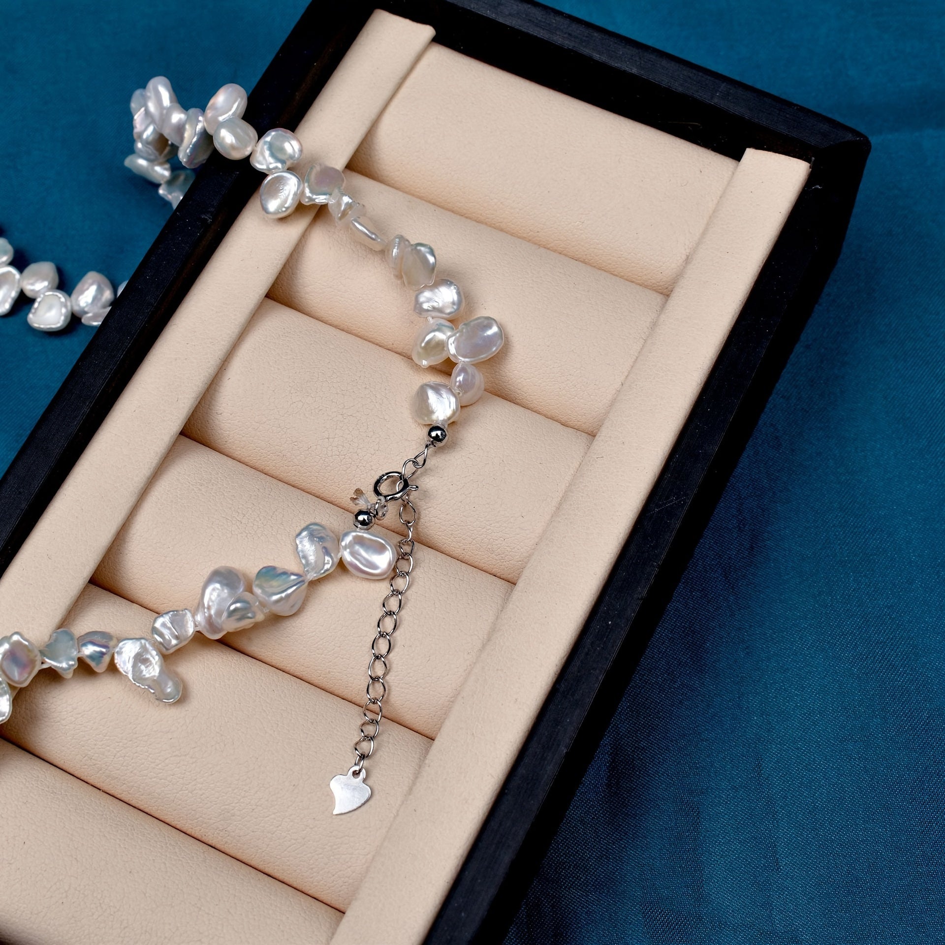 Freshwater Pearl Necklace for Women with Petal Design Lariat Chain Gift Box