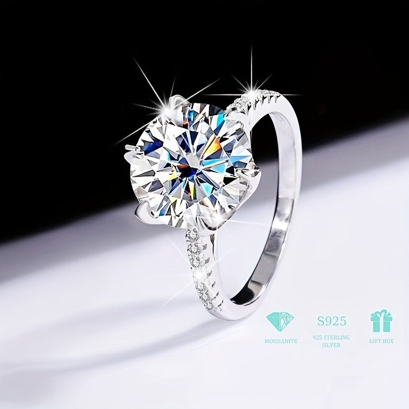 Moissanite Engagement Ring 5/10ct Silver Y2K Style Side Stones Valentine's Day Gift