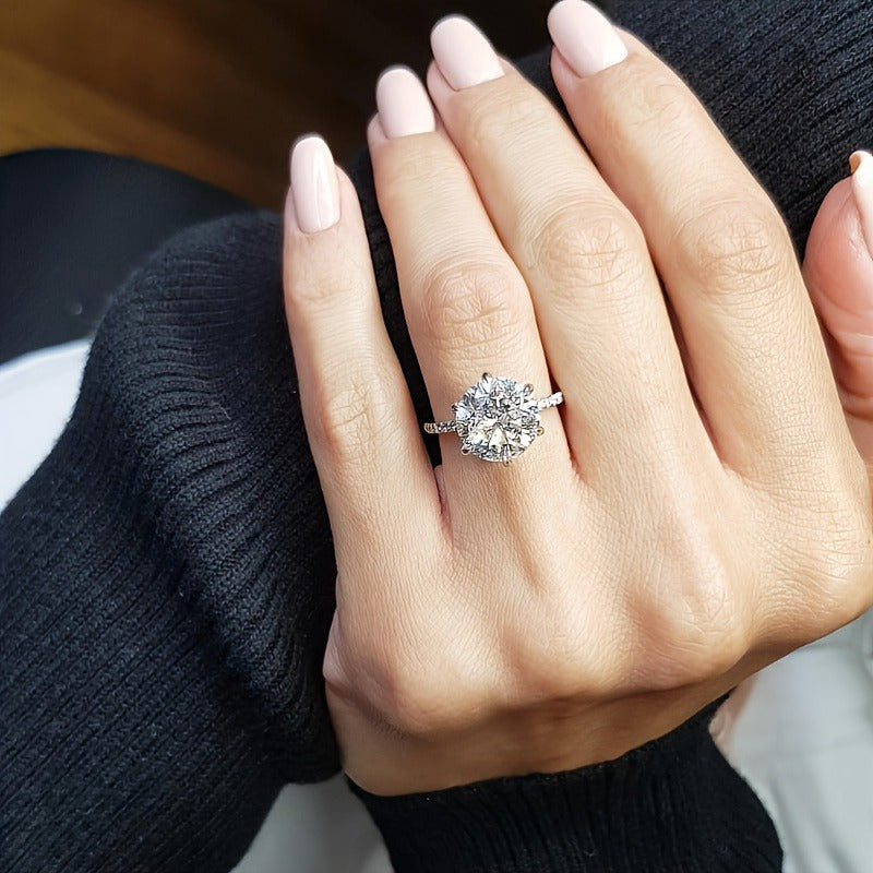 Moissanite Engagement Ring 5/10ct Silver Y2K Style Side Stones Valentine's Day Gift