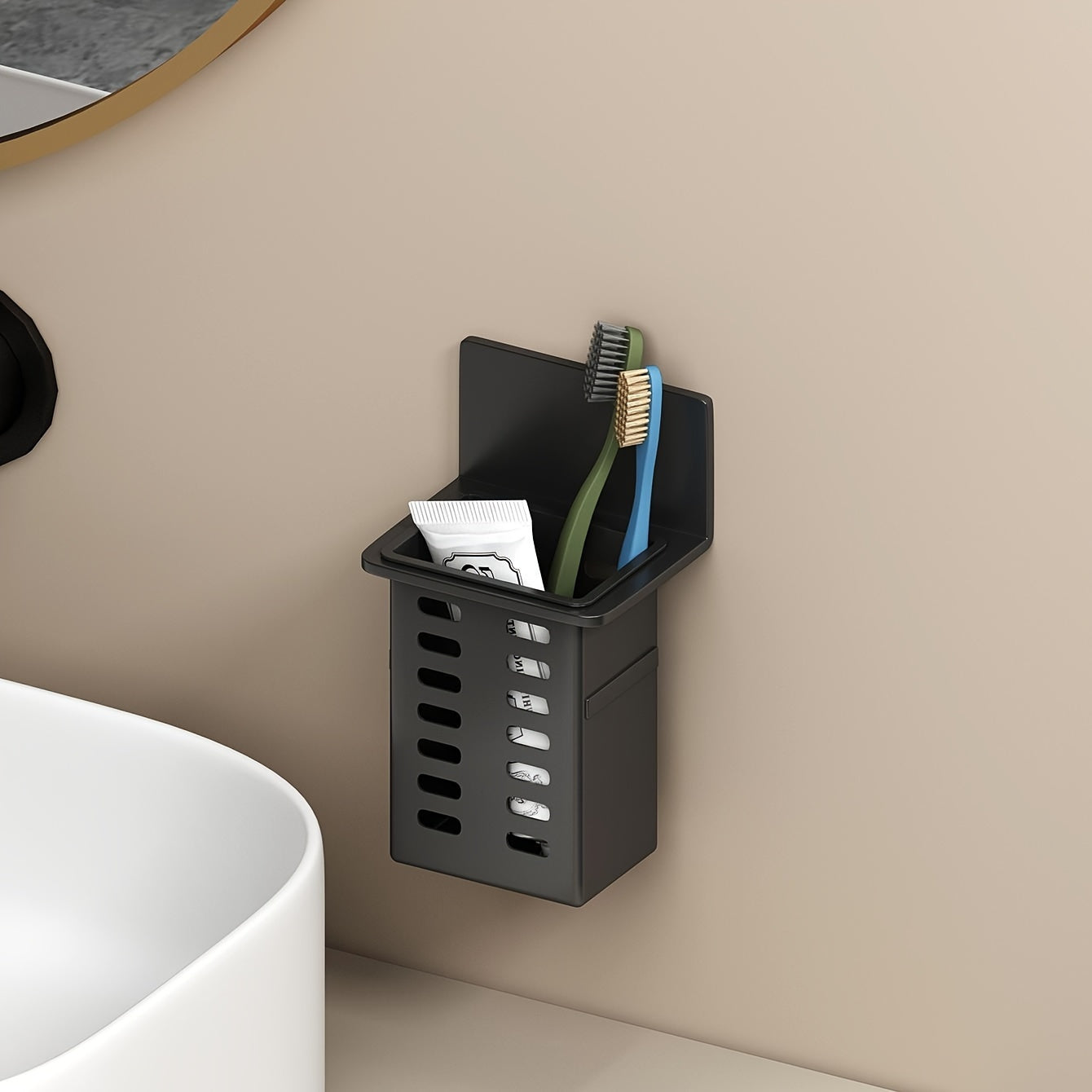 Wall-Mounted Bathroom Toothbrush and Toothpaste Holder Organizer Storage Rack