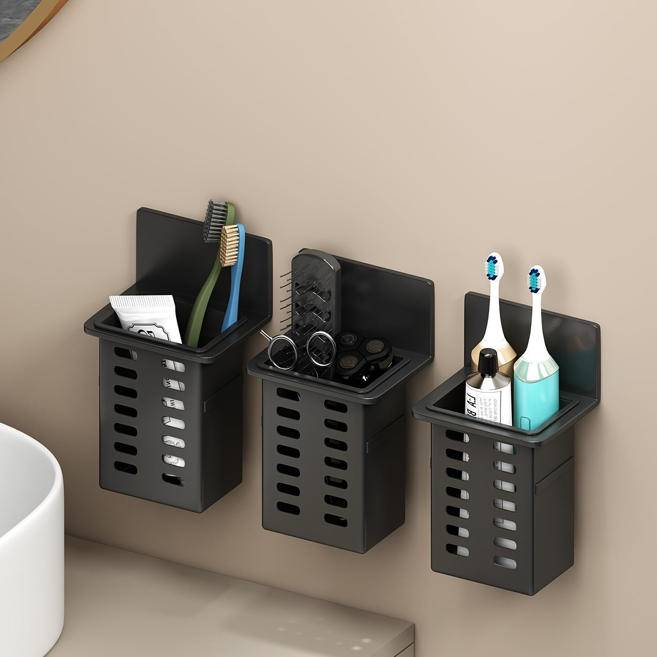 Wall-Mounted Bathroom Toothbrush and Toothpaste Holder Organizer Storage Rack