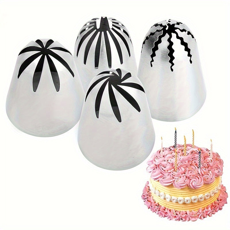 Set of 4 Stainless Steel Piping Nozzles for Cake Decoration and Baking