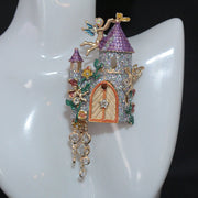 Vintage Medieval Fairy Tale Castle Brooch with Crystal Details