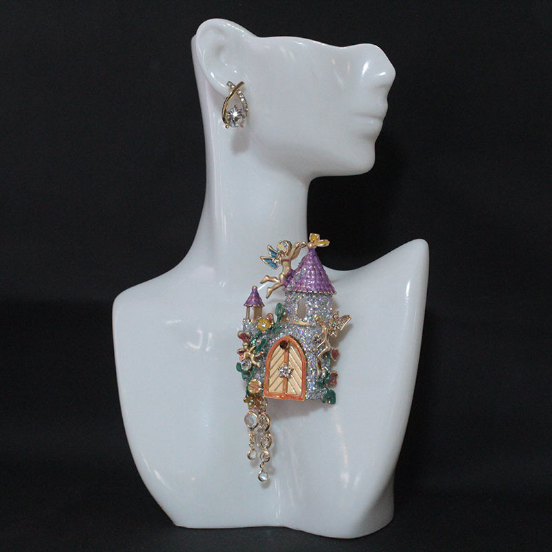 Vintage Medieval Fairy Tale Castle Brooch with Crystal Details