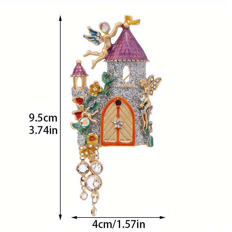Vintage Medieval Fairy Tale Castle Brooch with Crystal Details