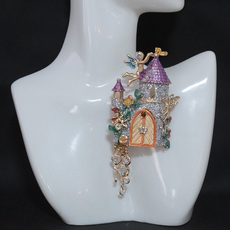 Vintage Medieval Fairy Tale Castle Brooch with Crystal Details