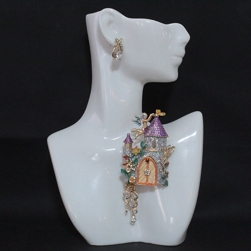 Vintage Medieval Fairy Tale Castle Brooch with Crystal Details