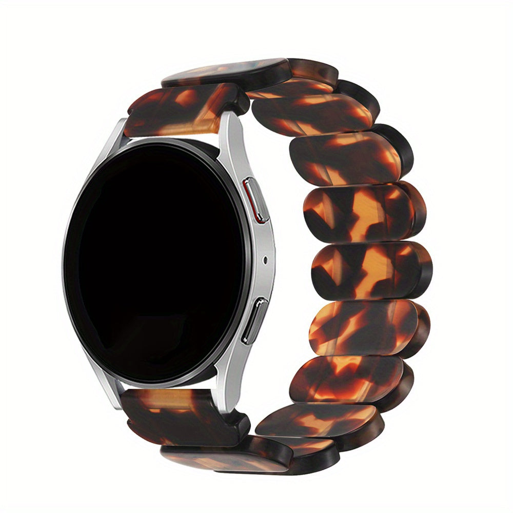 Resin Smartwatch Band with Deployant Clasp Elastic Strap for Men Women Compatible with Galaxy Watch 4 5 6 Classic