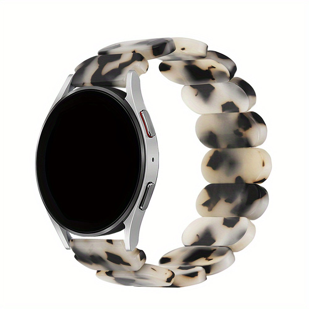 Resin Smartwatch Band with Deployant Clasp Elastic Strap for Men Women Compatible with Galaxy Watch 4 5 6 Classic