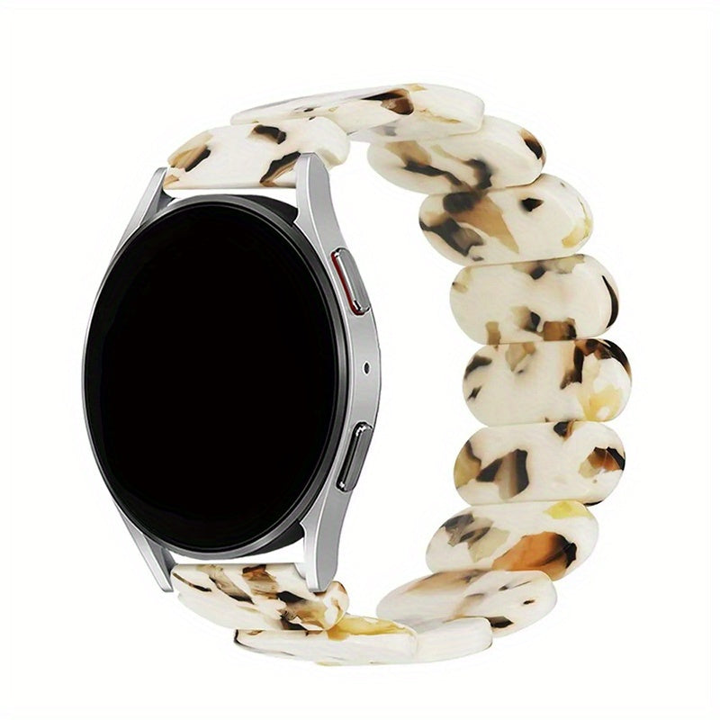 Resin Smartwatch Band with Deployant Clasp Elastic Strap for Men Women Compatible with Galaxy Watch 4 5 6 Classic