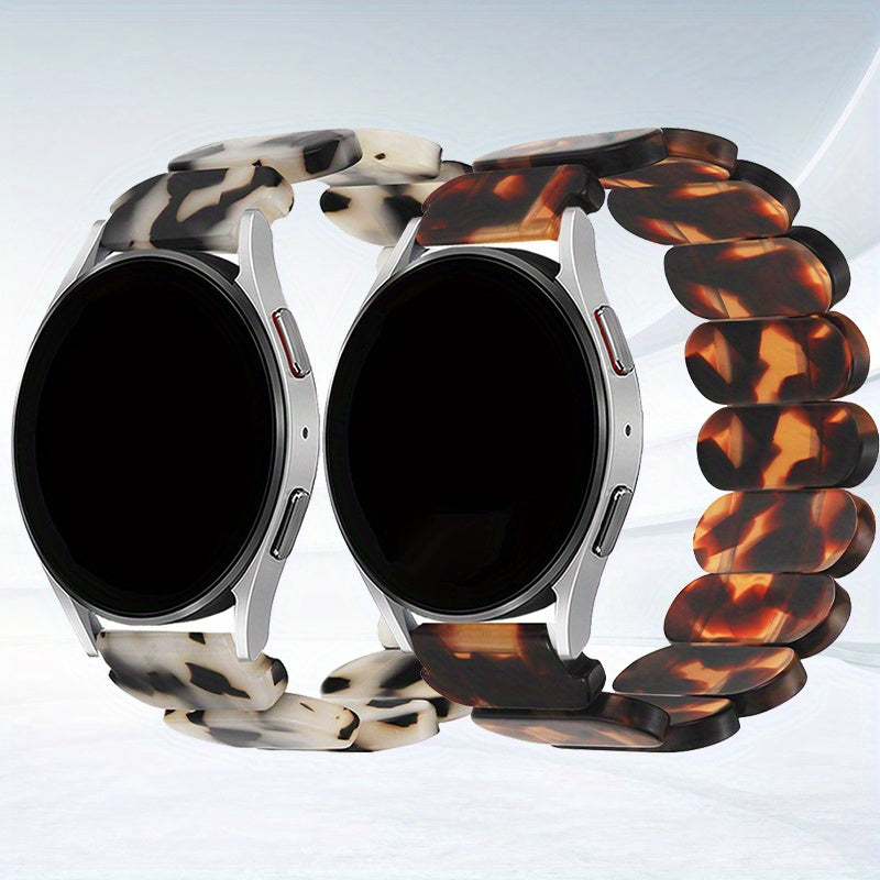 Resin Smartwatch Band with Deployant Clasp Elastic Strap for Men Women Compatible with Galaxy Watch 4 5 6 Classic