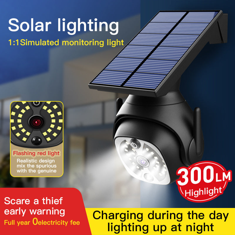 Solar-Powered Motion Detector Flood Light with Faux Security Camera for Outdoor Yard Garden Garage