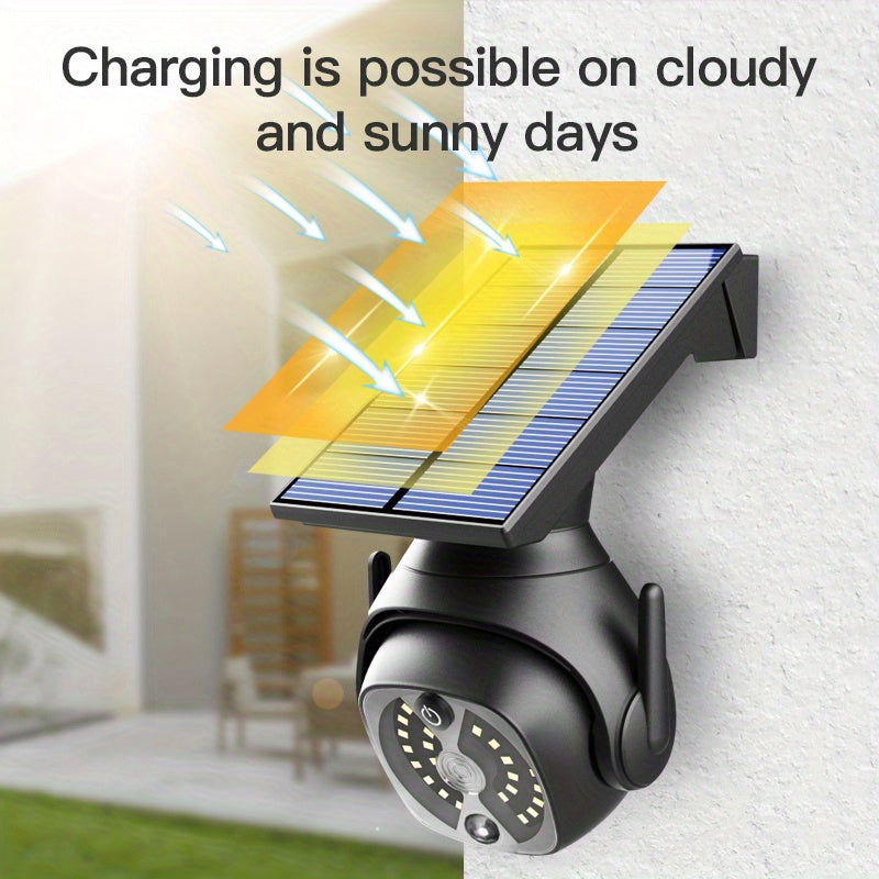 Solar-Powered Motion Detector Flood Light with Faux Security Camera for Outdoor Yard Garden Garage