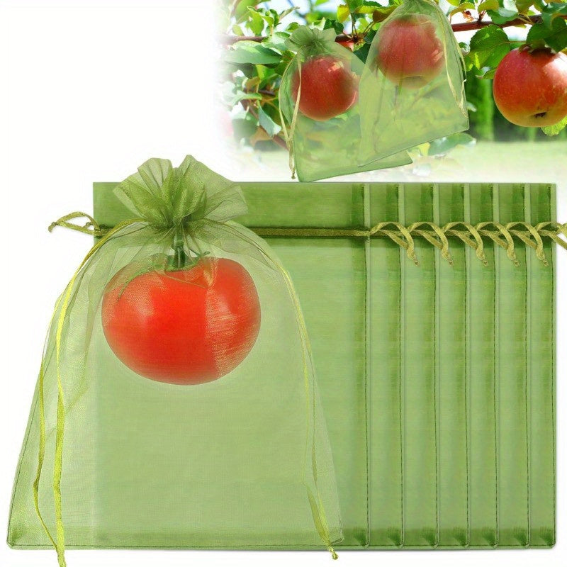 Green Polyester Fruit Protection Bags Pack of 50 Insect Netting for Garden