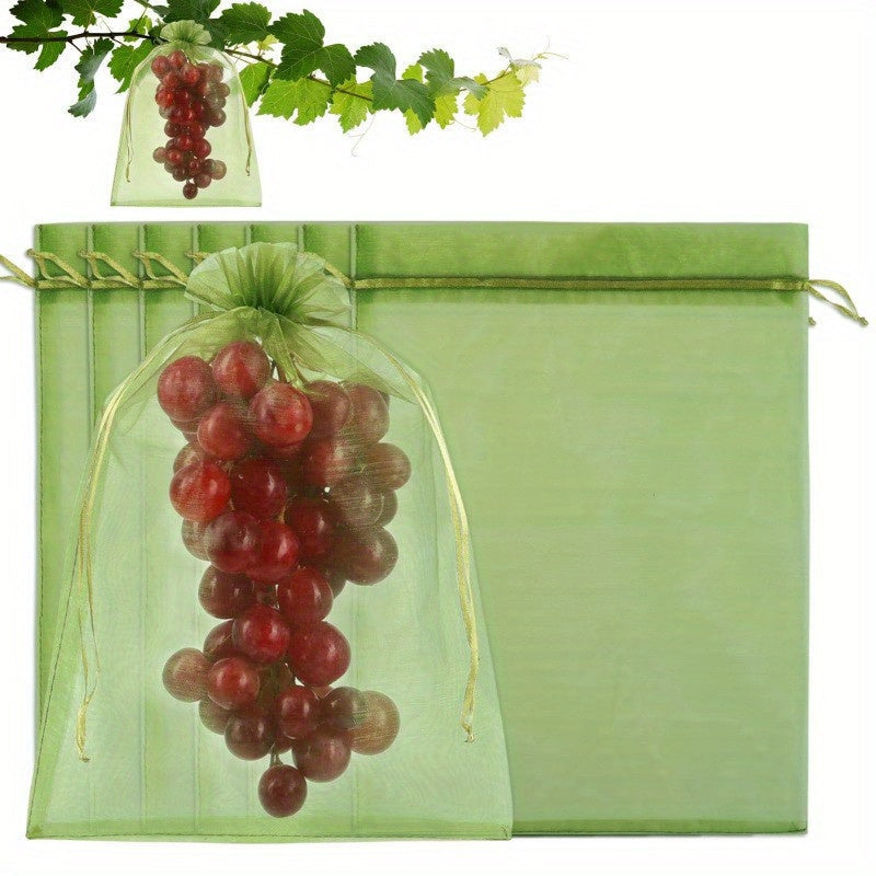 Green Polyester Fruit Protection Bags Pack of 50 Insect Netting for Garden