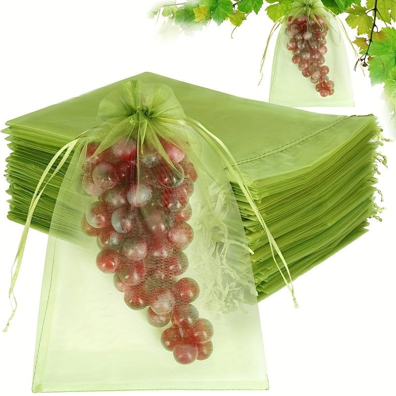 Green Polyester Fruit Protection Bags Pack of 50 Insect Netting for Garden