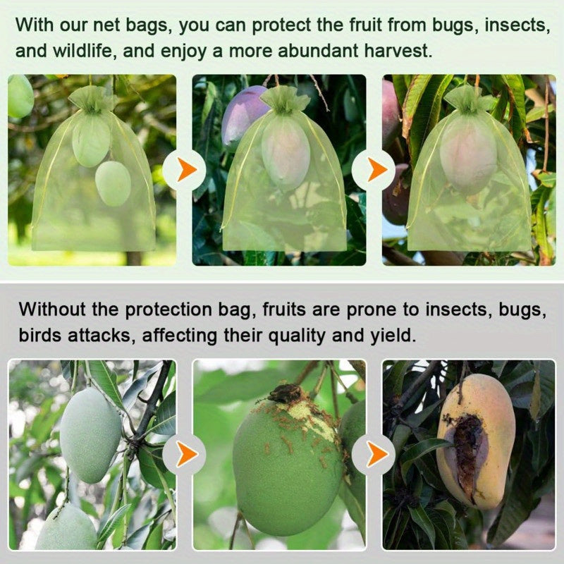 Green Polyester Fruit Protection Bags Pack of 50 Insect Netting for Garden