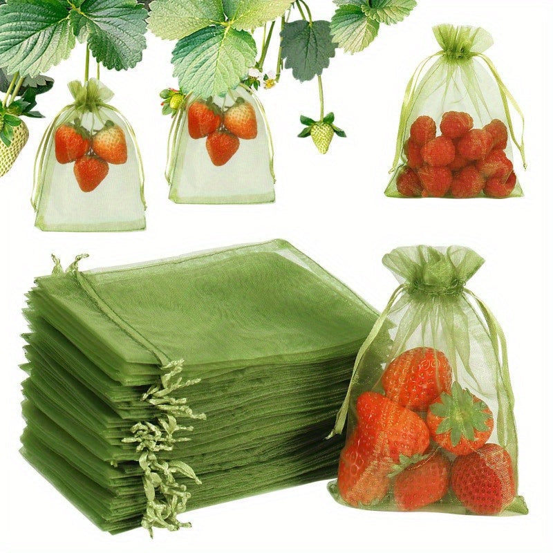 Green Polyester Fruit Protection Bags Pack of 50 Insect Netting for Garden