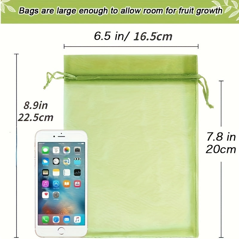 Green Polyester Fruit Protection Bags Pack of 50 Insect Netting for Garden