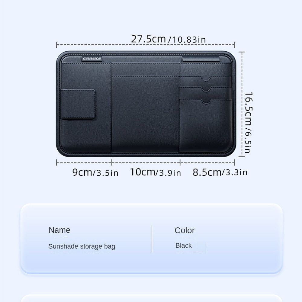 Organizador de parasol para coche negro PVC con múltiples bolsillos para gafas, tarjetas, licencia