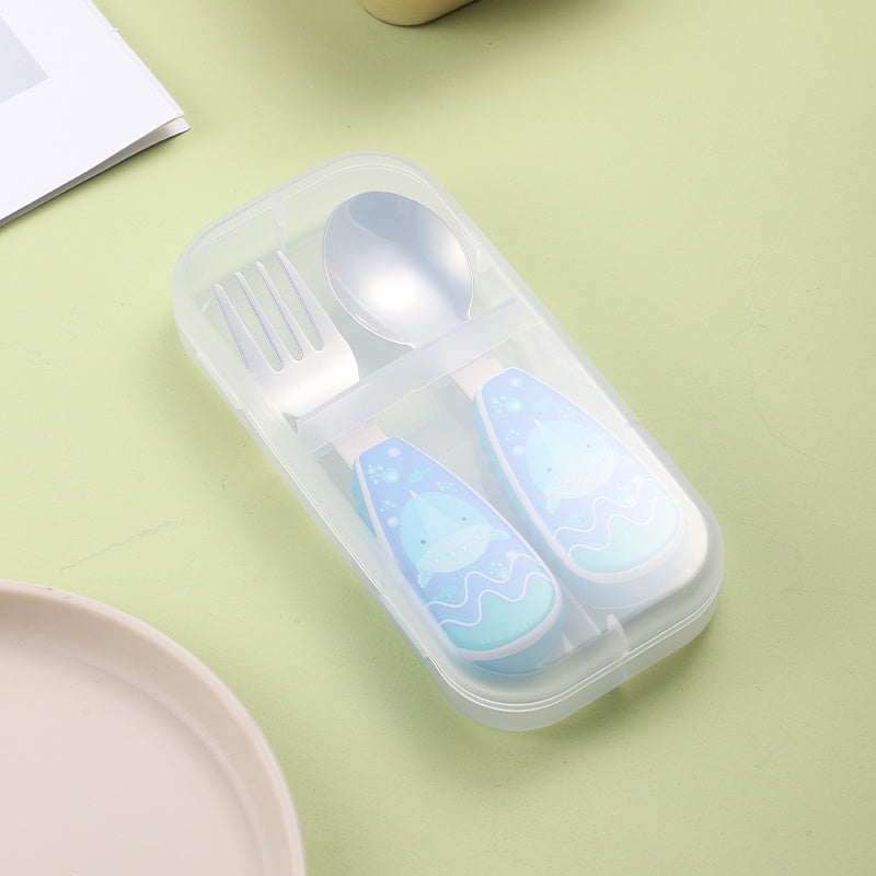 Kids Stainless Steel Utensils Set with Fork and Spoon in Storage Box for Ages 3+