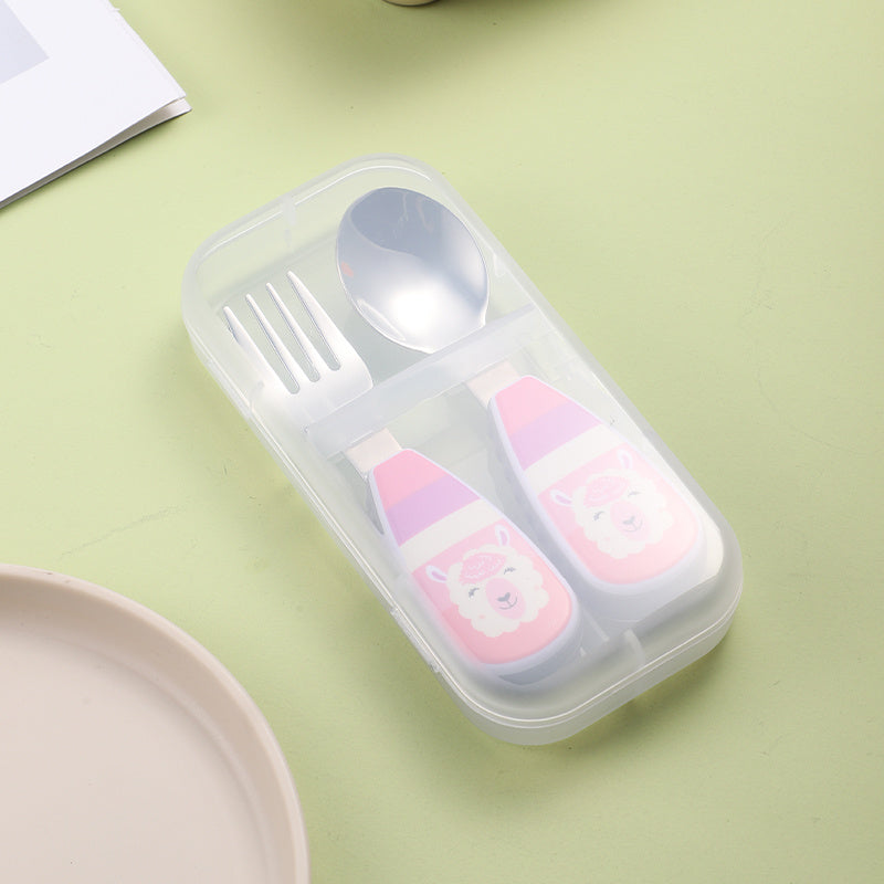 Kids Stainless Steel Utensils Set with Fork and Spoon in Storage Box for Ages 3+