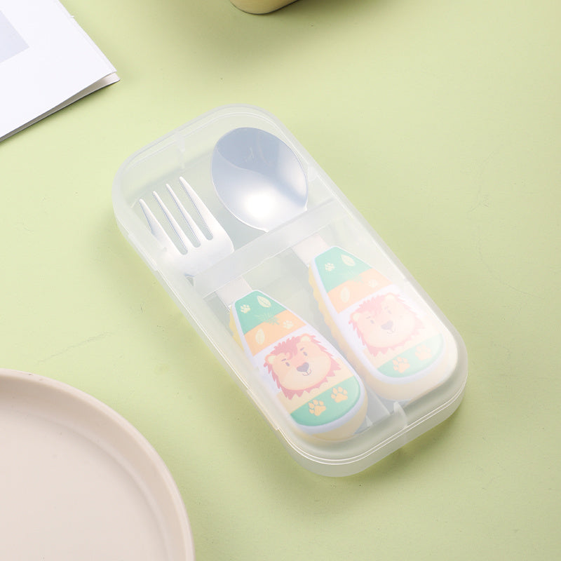 Kids Stainless Steel Utensils Set with Fork and Spoon in Storage Box for Ages 3+