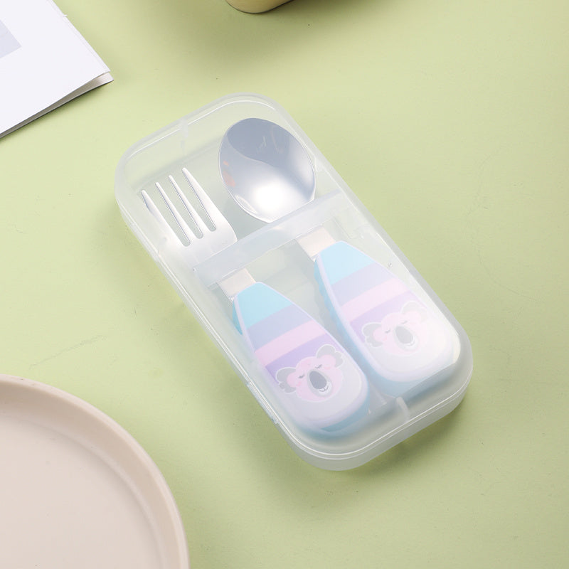 Kids Stainless Steel Utensils Set with Fork and Spoon in Storage Box for Ages 3+
