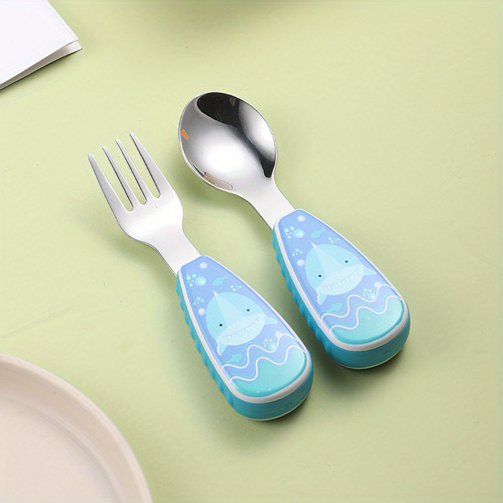 Kids Stainless Steel Utensils Set with Fork and Spoon in Storage Box for Ages 3+