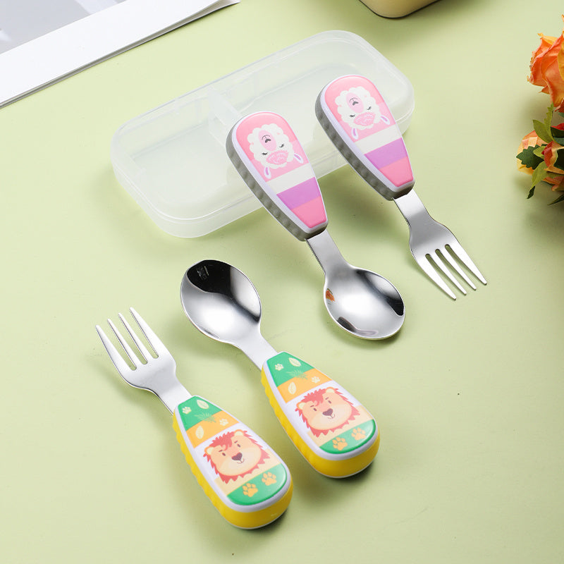 Kids Stainless Steel Utensils Set with Fork and Spoon in Storage Box for Ages 3+