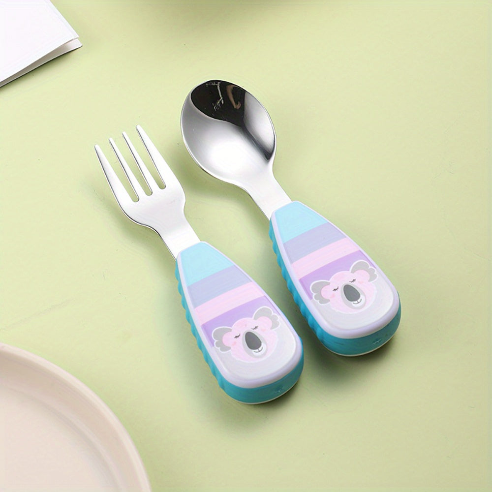 Kids Stainless Steel Utensils Set with Fork and Spoon in Storage Box for Ages 3+