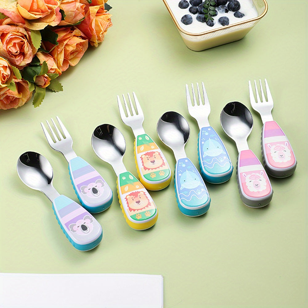 Kids Stainless Steel Utensils Set with Fork and Spoon in Storage Box for Ages 3+