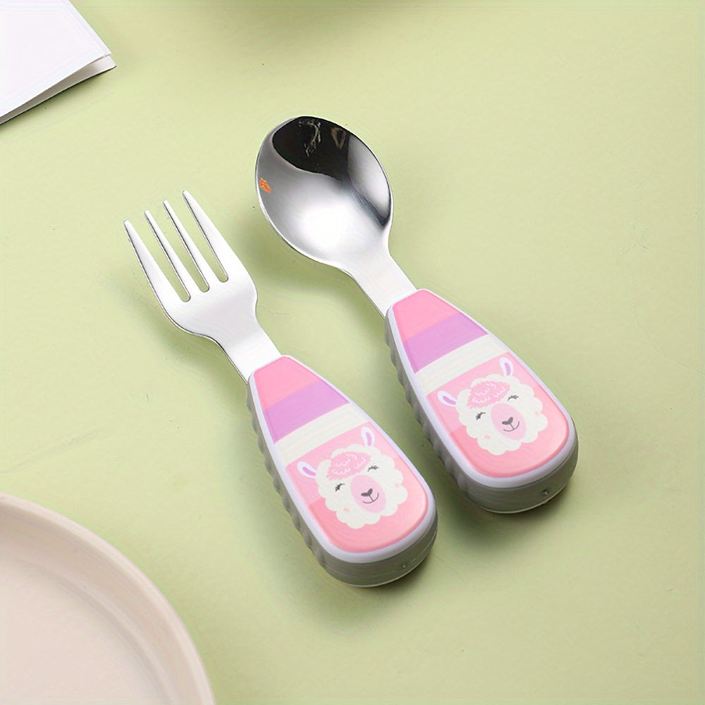 Kids Stainless Steel Utensils Set with Fork and Spoon in Storage Box for Ages 3+