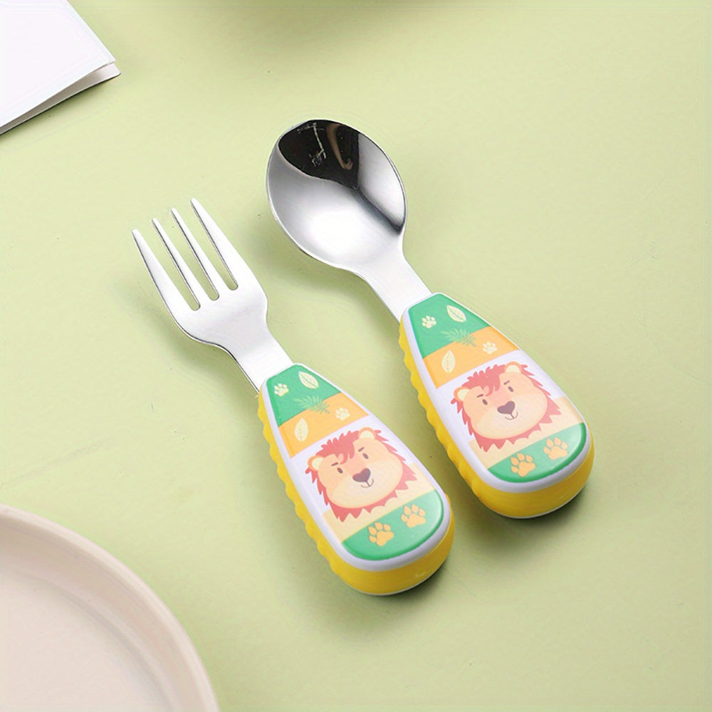 Kids Stainless Steel Utensils Set with Fork and Spoon in Storage Box for Ages 3+