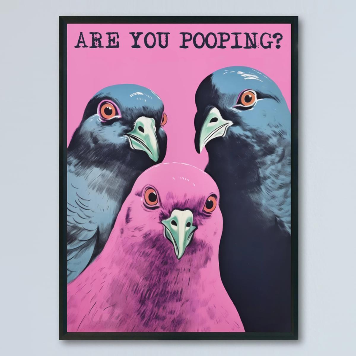 Are You Pooping Cartoon Canvas Wall Art Frameless for Bathroom Bedroom Living Room