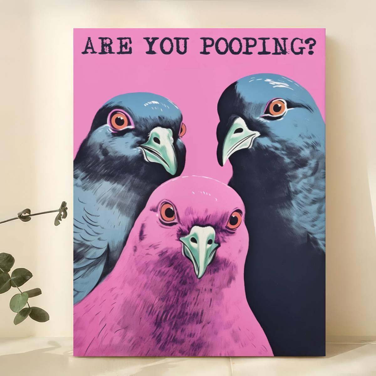 Are You Pooping Cartoon Canvas Wall Art Frameless for Bathroom Bedroom Living Room