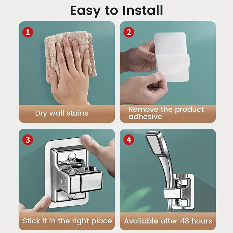 Adjustable Shower Head Bracket with Adhesive Tape Wall Mount for Bathroom