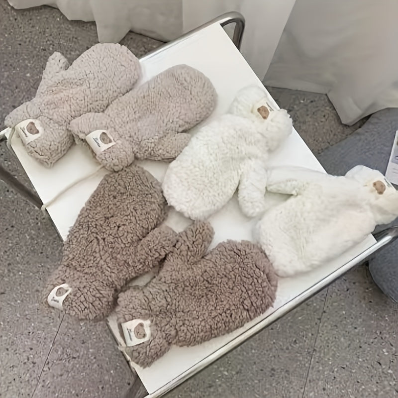Women's Fleece Mittens with Bear Print Warm Thick Polyester Casual Winter Accessories