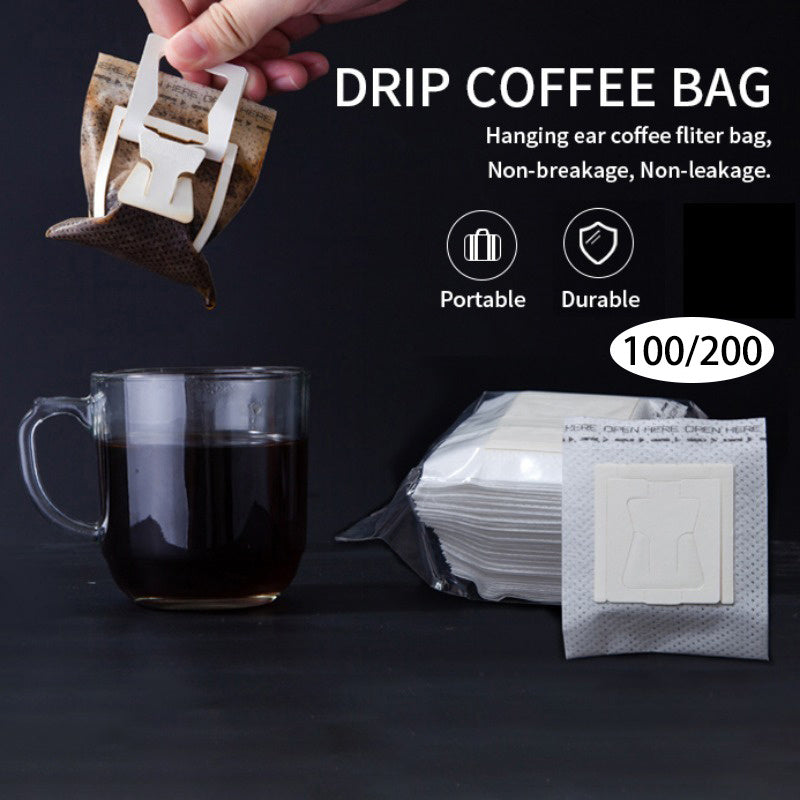 Bolsas desechables para filtro de café 100/200 piezas, a prueba de fugas, con oreja colgante para hogar y viajes