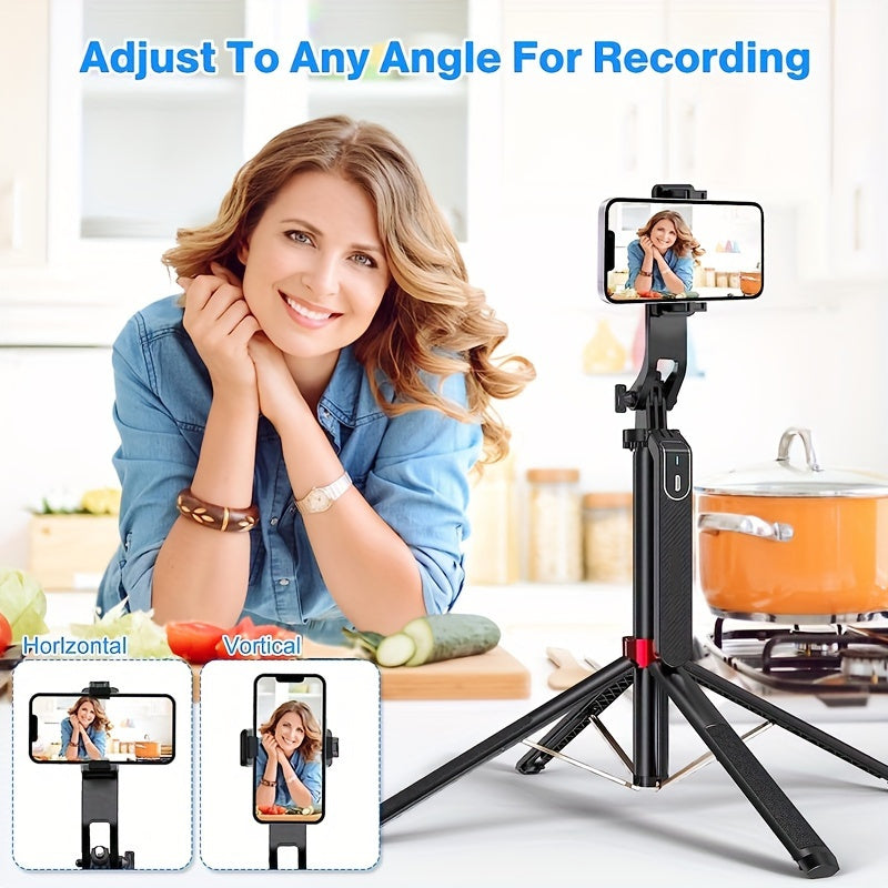 182.88cm Extendable Selfie Stick Tripod with Wireless Remote Aluminum Alloy for Vlogging and Streaming